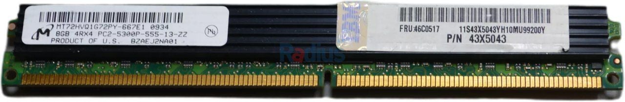 Dell Micron MT72HVQ1G72PY-667G1 8GB PC2-5300 DDR2-667MHz ECC Registered CL5 240-Pin DIMM Very Low Profile (VLP) Quad Rank Memory Module